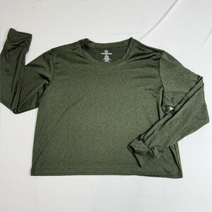 NWOT Real Essentials Olive Long Sleeve Fitness Exercise Tee Womens XL